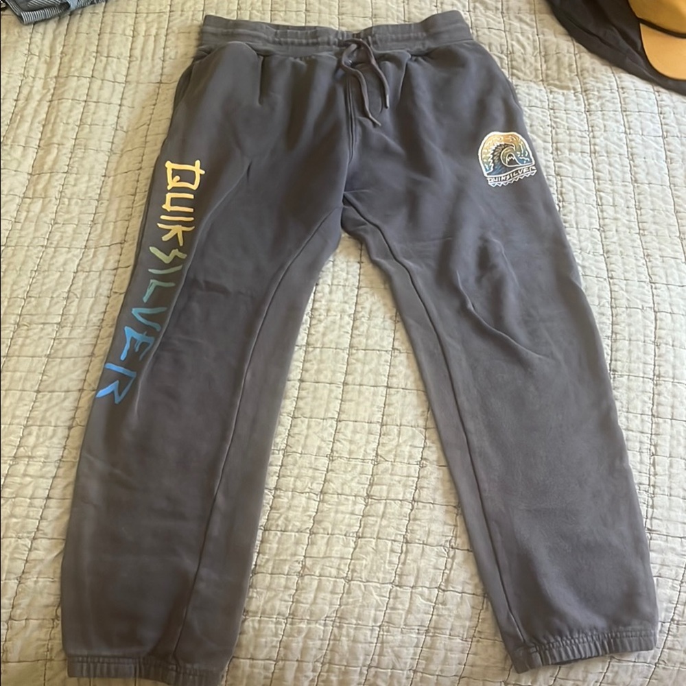 Quiksilver Charcoal Joggers with Blue and Yellow Accents